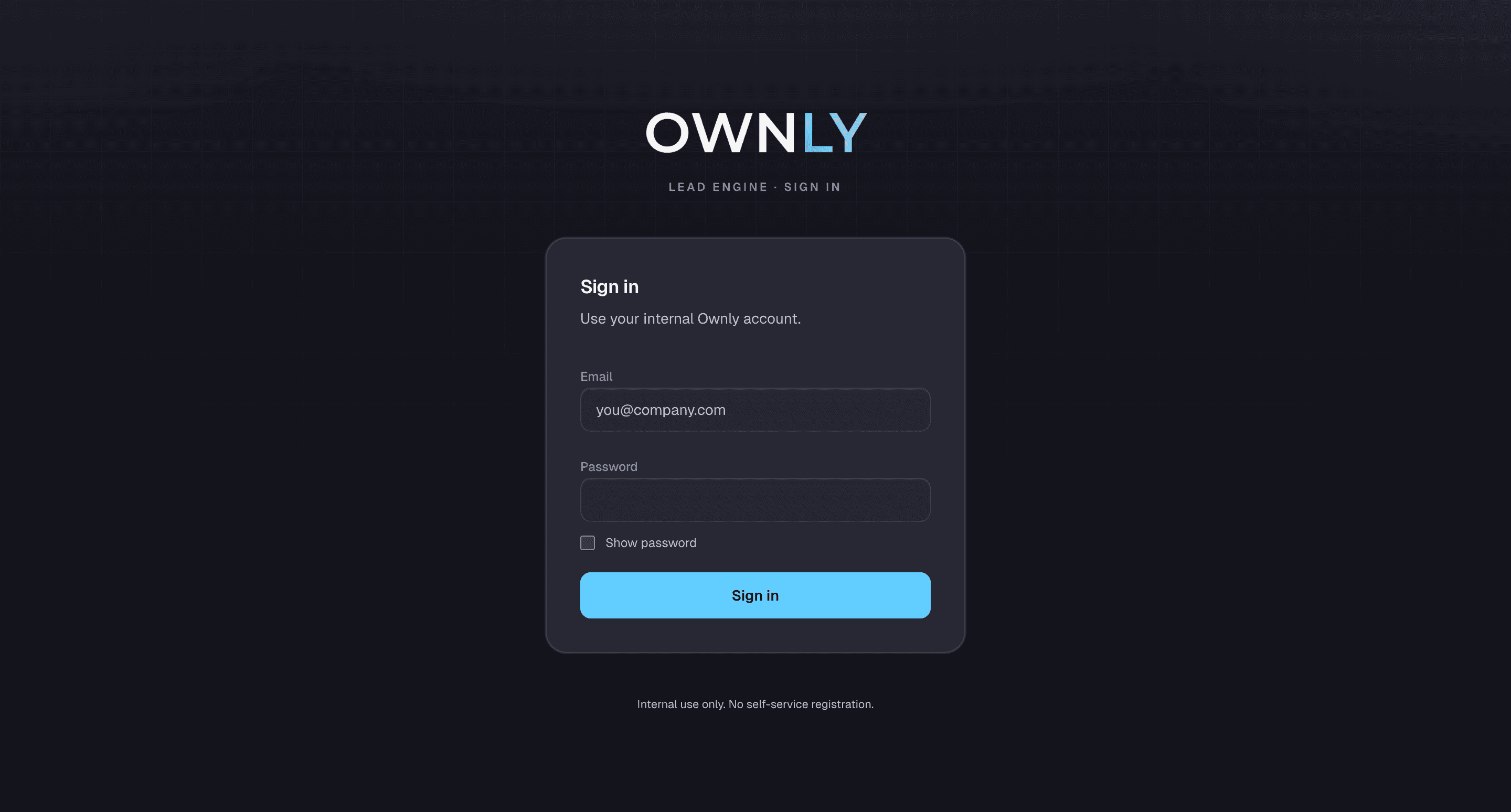 Ownly Lead Engine sign-in screen preview