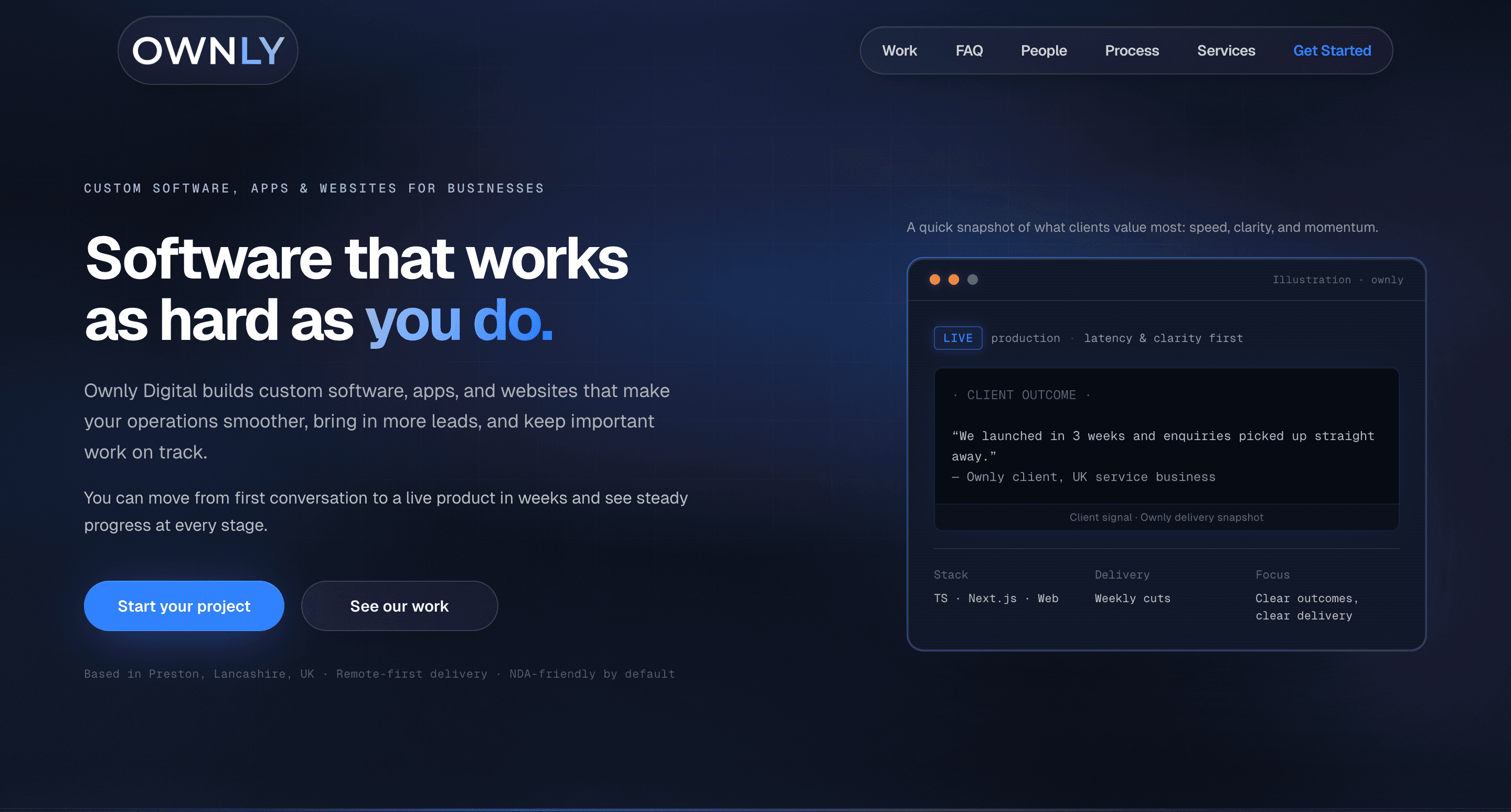 Ownly Digital website homepage preview