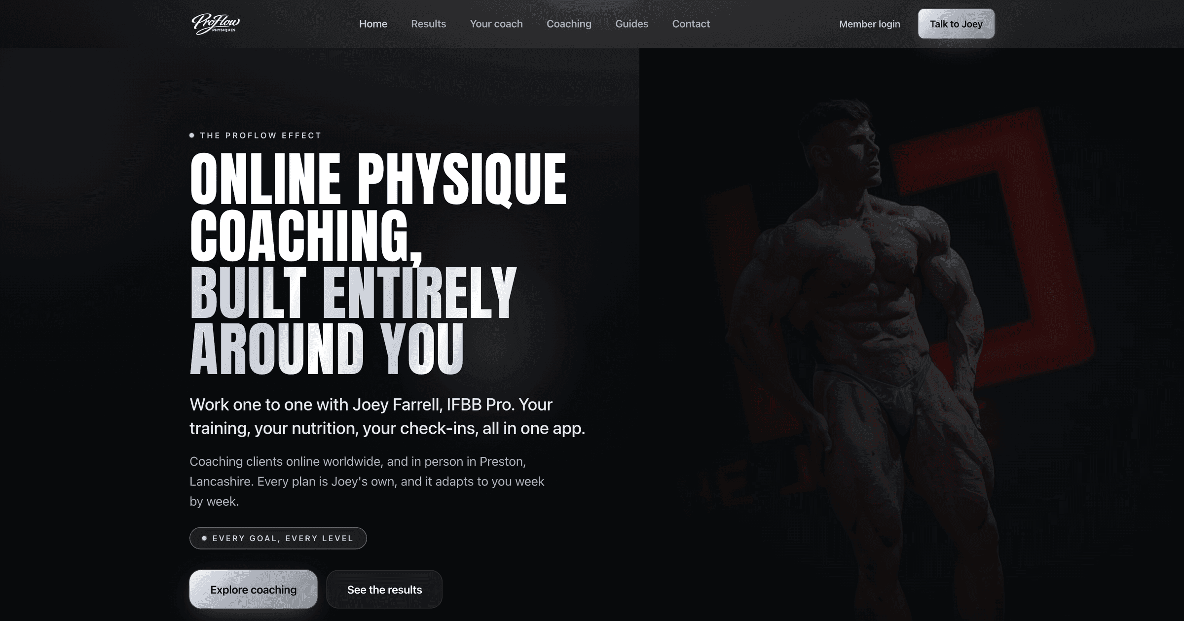 ProFlow Physiques marketing website, desktop view of the live site